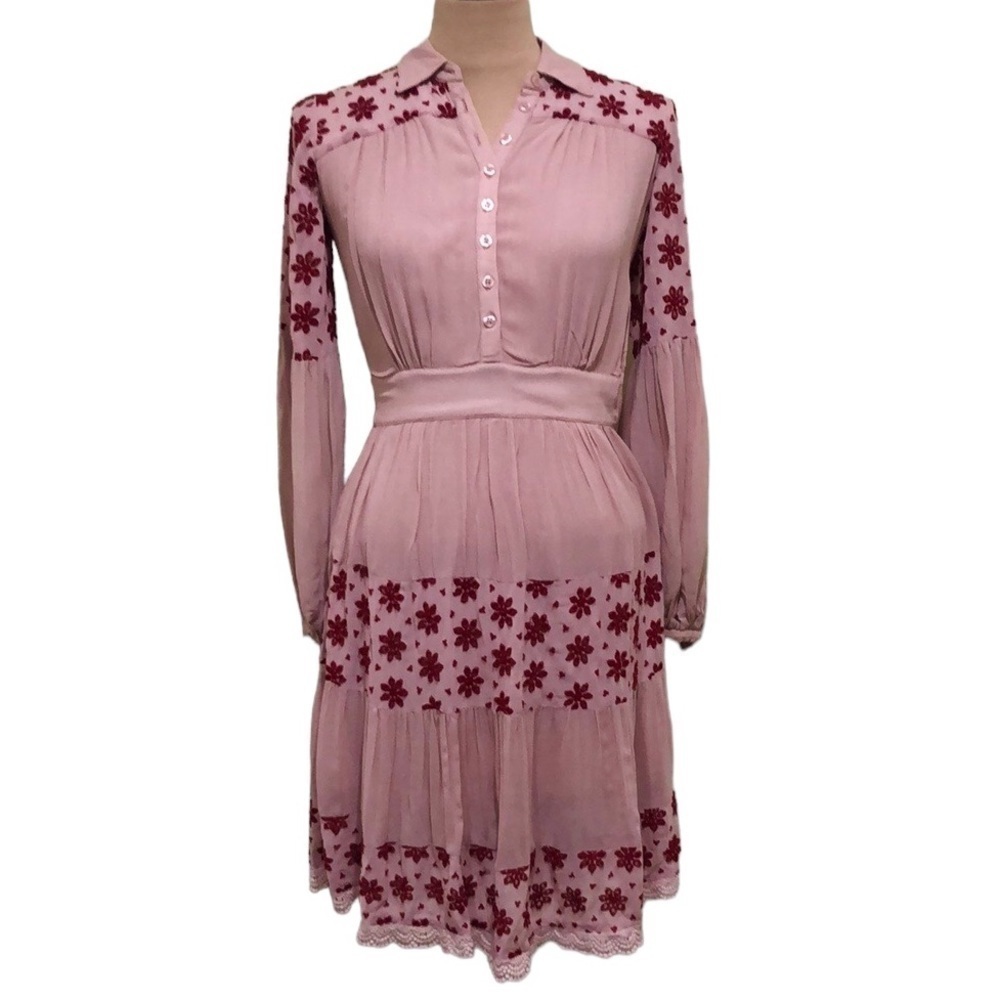 By TiMo Broderie Anglaise Midi Dress Size XS Blush Pink Floral Embroidered Lace